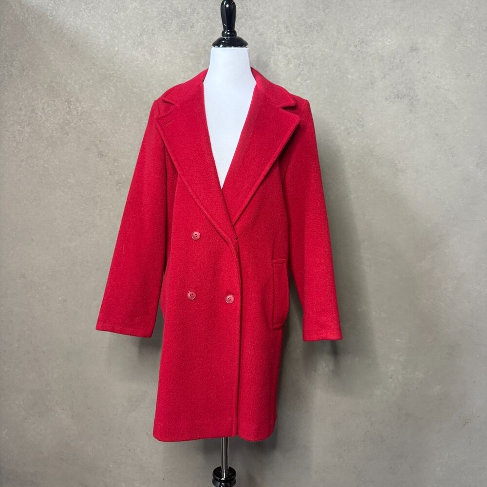 Vintage LL Bean Red Wool Double Breasted Coat Made in USA Women's 12